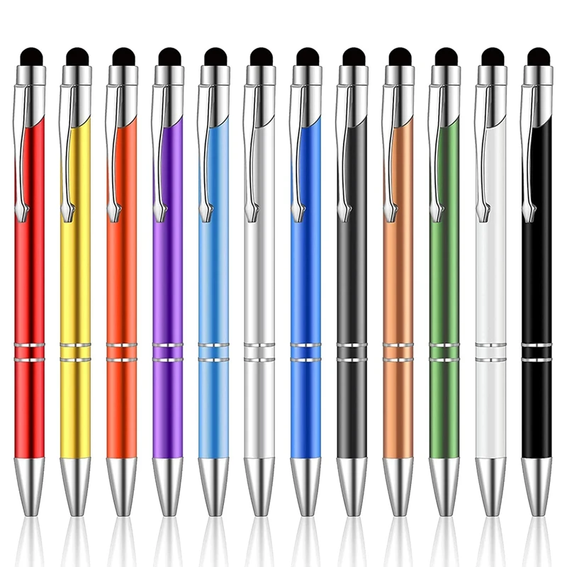 

12 Pieces Ballpoint Pens With Stylus Tips 1.0 Mm Black Ink Metal Pen Stylus Pen For Contact Screens,2 In 1 Stylus