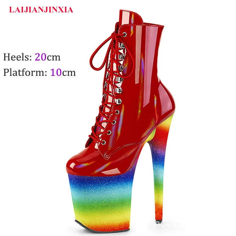 

LAIJIANJINXIA New Pole Dancing Shoes Women's Black Red 20CM High Heel Platform Short Boots International Super Models Stilettos