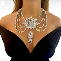 exaggerated crystal multilayer flower collar necklace jewelry for women rhinestone chunky water drop pendant choker necklace