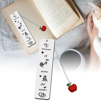 123cm stainless steel frosted bookmarks teachers day gift apple pendant bookmarks for book school supplies students stationery