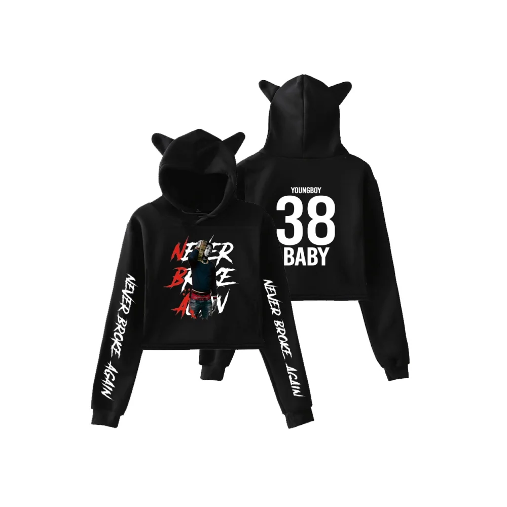 

Band YoungBoy Never Broke Again Merch Pullover Cat Cropped Hoodie Women's Hoodie Harajuku Streetwea Rapper YoungBoy Kawaii tops