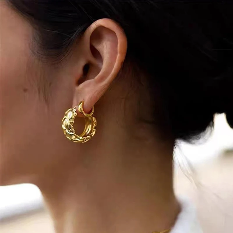 

The New Senior Fashion Geometric Gold Color Chunky Hoop Earrings for Women Punk Ear Jewelry Wholesale Women Punk Jewelry Earings