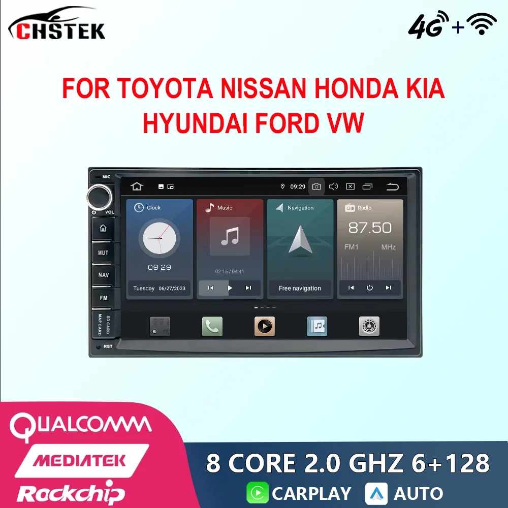 

CHSTEK 7" Car Radio 2 Din Android 12 For Toyota Nissan Honda Kia Hyundai Ford VW Bluetooth5.0 CarPlay WIFI 4G GPS DSP Autoradio