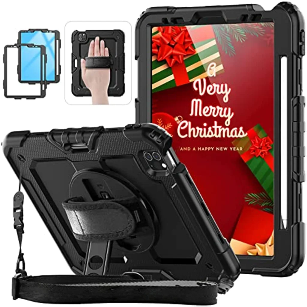 

Противоударная подставка для iPad Pro 11 12,9 M2 2022 2021 2020, чехол для iPad 12,9 Pro 3 4 5 6 + протектор экрана из ПЭТ + плечевой ремень