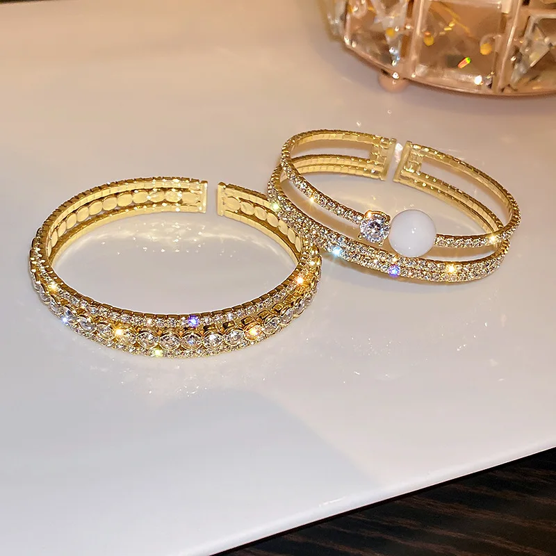 

European And American Fashion New Exaggerated Diamond Opening Bracelet Net Red Super Flash Temperament Design Hand Jewe