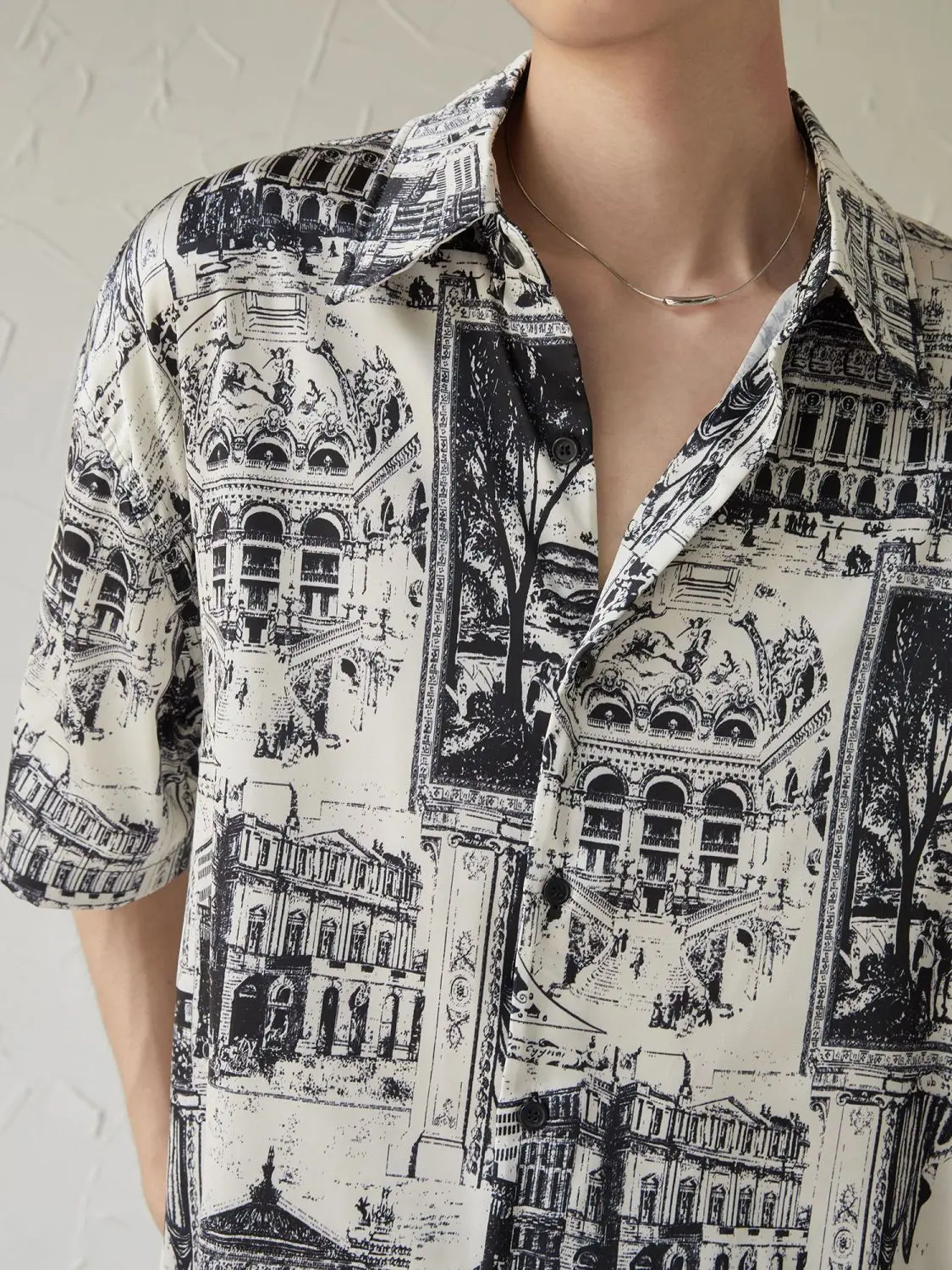 

Renaissance Architectural Print Short Sleeve Shirt Men Casual Shirts Summer 2022 Loose Vintage Beach Vacation Korean Fashion Top