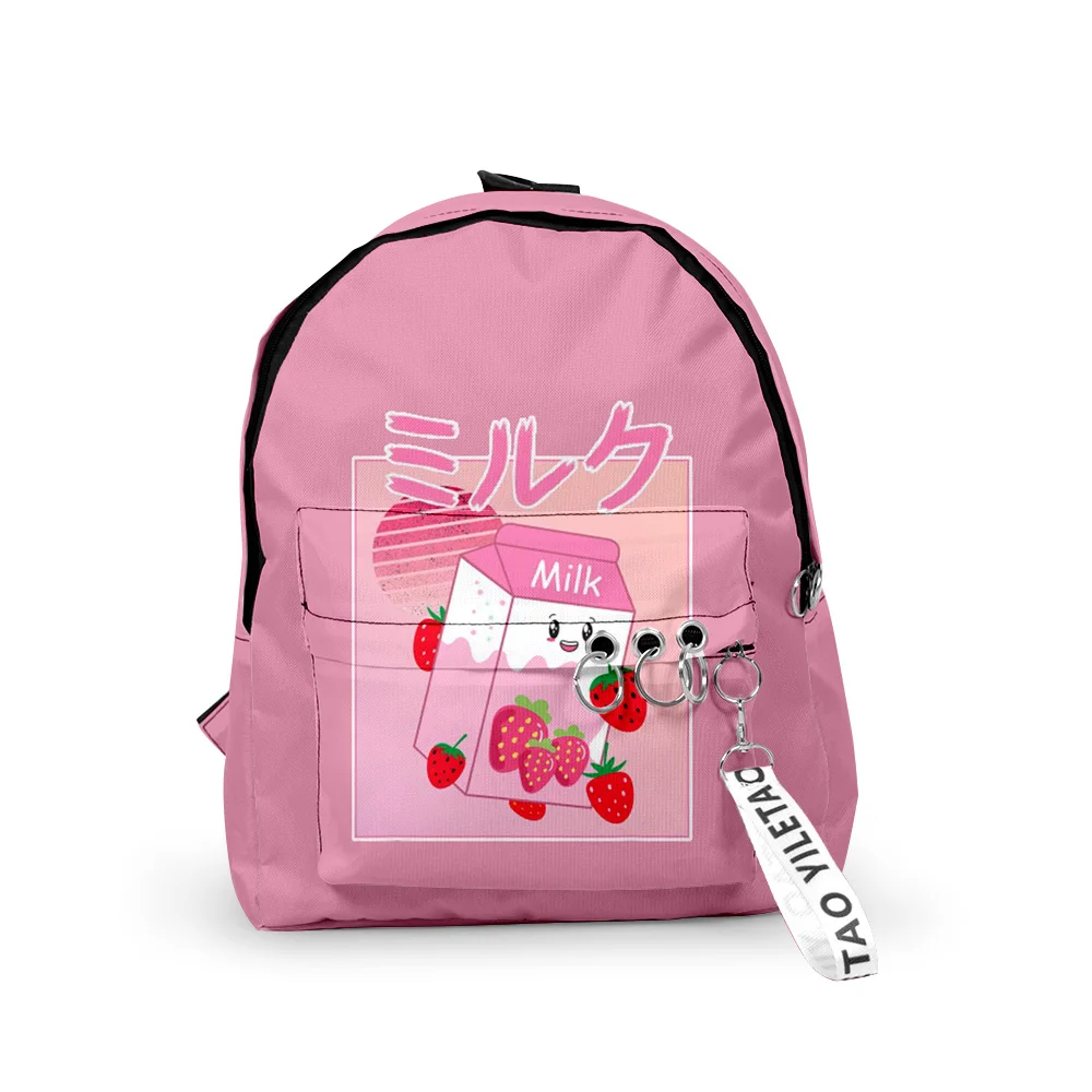 

Hip Hop GeorgeNotFound Strawberry Milk Backpacks Boys/Girls pupil School Bags 3D Keychains Oxford Waterproof Small Backpacks