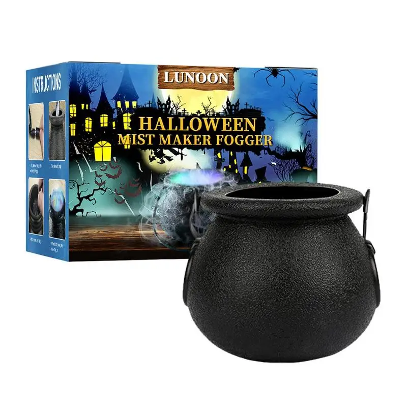 

LED Mist Maker Cauldron Mist Maker Fogger Air Humidifier Halloween Witch Cauldron Kettle Pond Fogger 12 LED Lights And Handle