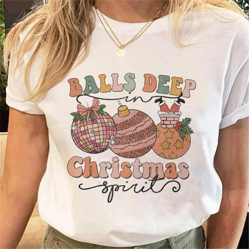 

Fashion Trend Pattern Letter T-shirt Happy New Year Christmas Dress T-shirt Short Sleeve Women's Fashion Women's Casual T-shirt.