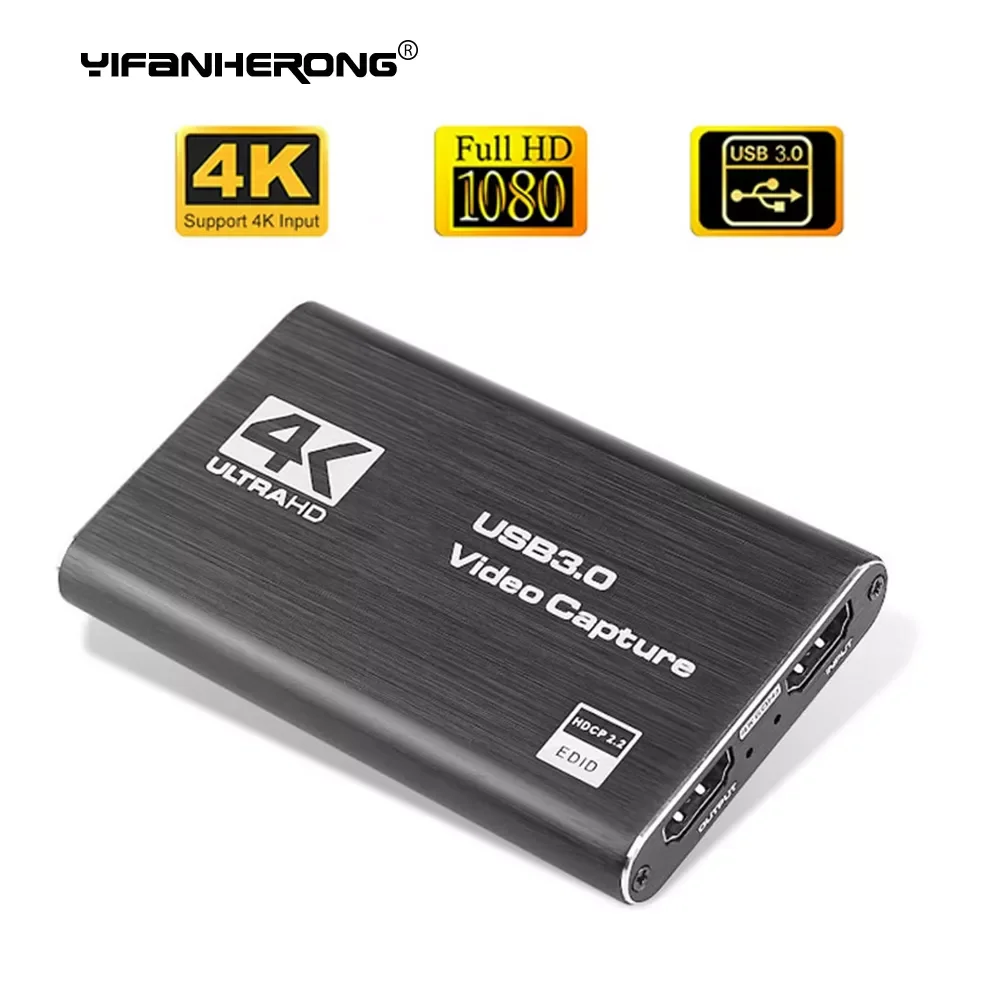 

USB 4K 60Hz HDMI-Compatible Video Capture Card 1080P for Game Recording Plate Live Streaming Box USB 3.0 Grabber for PS4 Camera