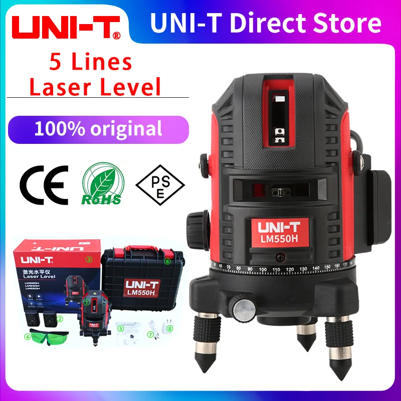 Uni-t Lm550h Linhas de Nível do Laser tipo de Toque de Alto Brilho Feixe Verde Auto-nivelamento de Alta Precisão Luz Forte Medidor de Água