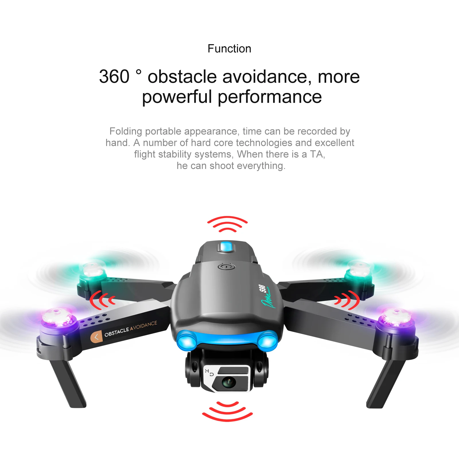 

4K HD Camera RC Drone Toys 6-Axis Gyroscope 2.4GHz 4CH Foldable Quadcopter Aerial Photography Obstacle Avoidance with LED Lights