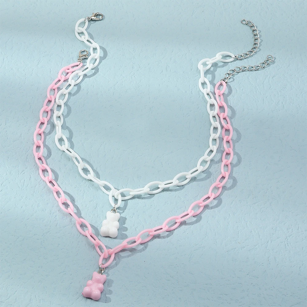 

Multi Candy Color Korean Acrylic Bear Necklace for Women Girl Gummy Bear Choker Necklace Cute Fashion Short Necklace Jewelry