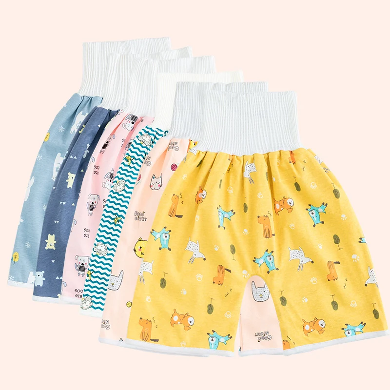 Baby Training Pants 2 in 1 Babies Kids Diaper Waterproof Reusable Cotton Pant Skirts Leakage Mat Cover Sleeping Bed Clothes images - 6