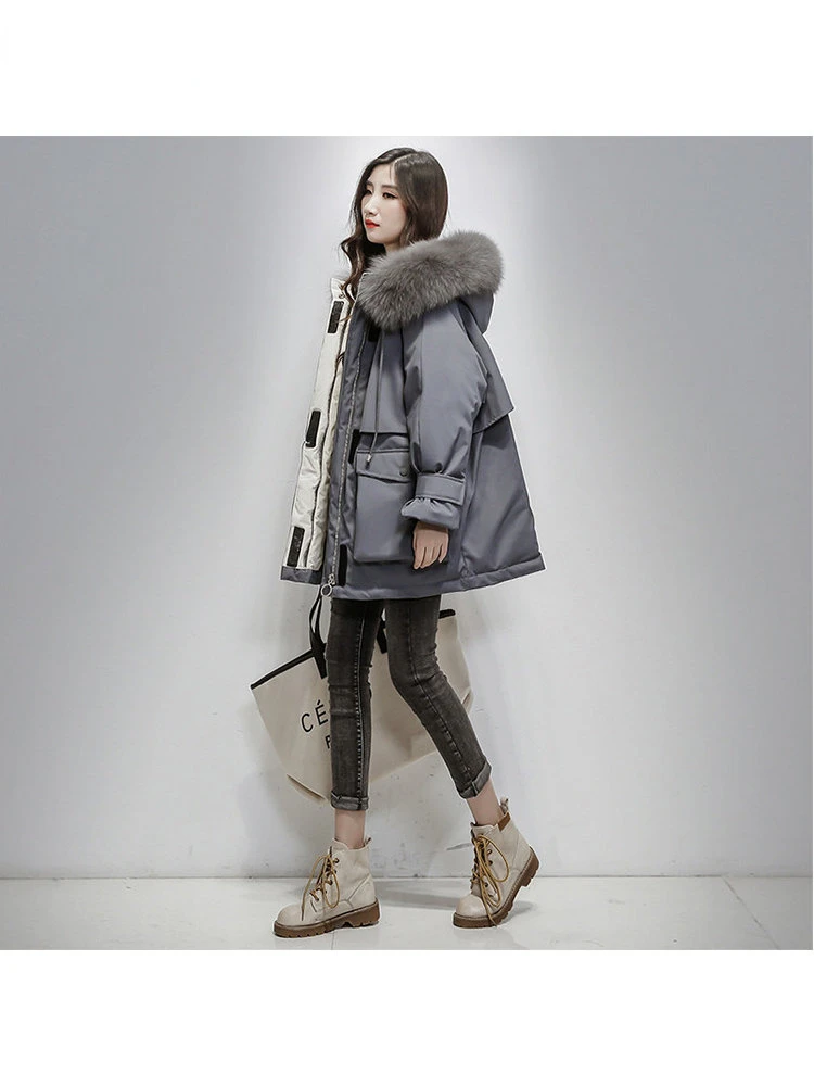 

Женская зимняя куртка с капюшоном, длинная парка с шерстяной подкладкой и карманами с капюшоном, пушистая теплая зимняя одежда с подкладкой, 2022