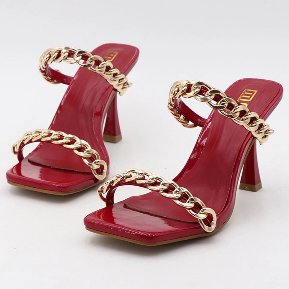 

Summer Fashion Metal Chain Ladies Slippers Dew Feet High Heels Comfortable Casual Stiletto Slippers Women Zapatos De Mujer cx964