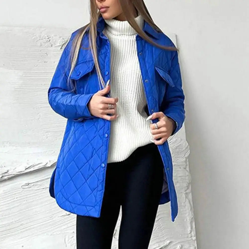 

Women Down Coat Solid Color Lapel Padded Belt Cardigan Keep Wram Single-breasted Flap Pocket Autumn Coat for Outdoor