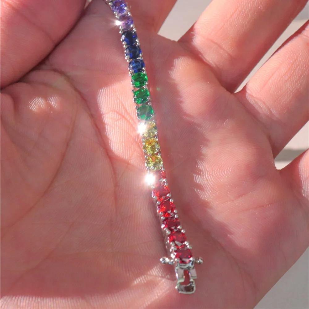 Латунный браслет для тенниса 16/17/18/19 см с круглой радужной искусственной кожей 4