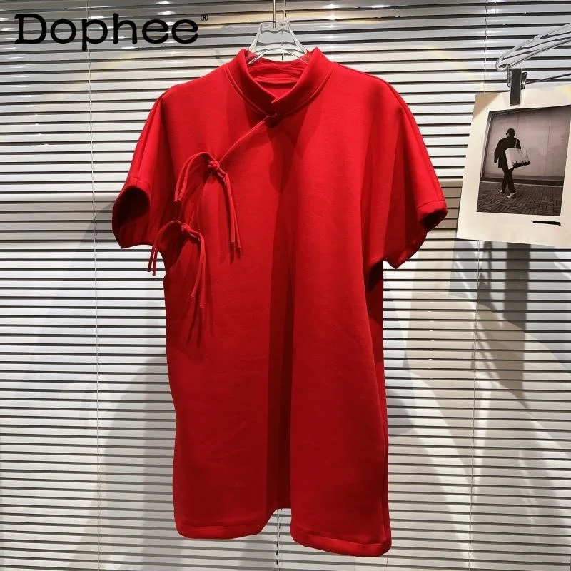 

Women Vintage Party Mini Dress Stand Neck Short Sleeve New Arrivals Lady Sexy Fashion Temperament Summer 2022