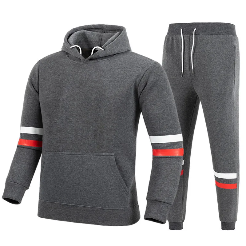 2023Men's casual sportswear, spring and autumn new men's fashion hooded color-coded casual suit 2 sets