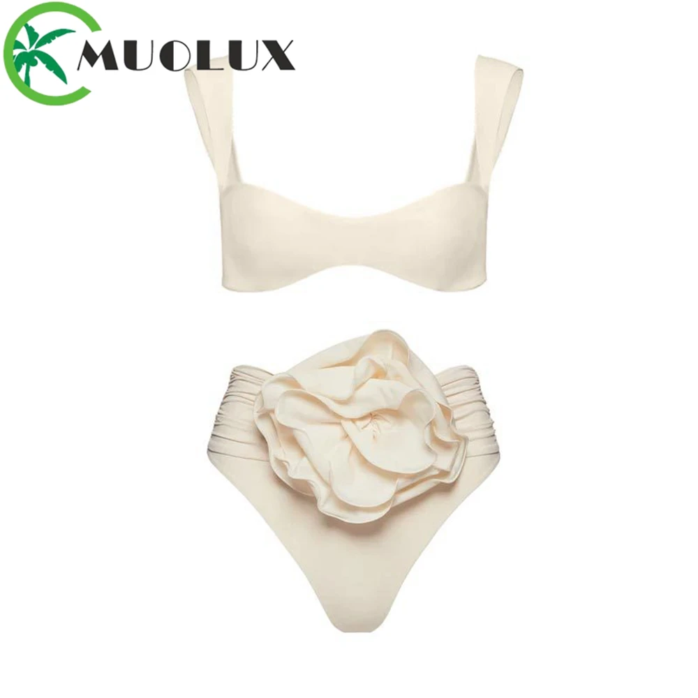 

MUOLUX 2023 Новинка 3D Цветочный набор пуш-ап бикини женский купальник однотонный бикини с высокой талией купальник сексуальный бразильский пляжный купальный костюм