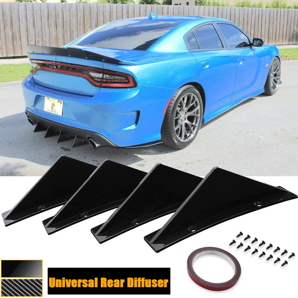 Universal For Dodge Challenger Charger SE SRT 2000-2022 Rear Bumper Lip Diffuser Shark Fins Spoiler Body Kit Car Accessories