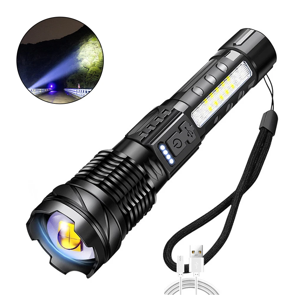 

Outdoor COB Strong Light Flashlight USB Rechargeable With Side Work Light Portable Waterproof Torch Camping Fishing Equipment