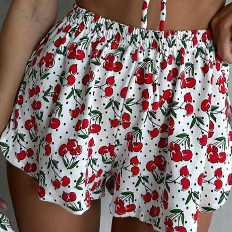 Летняя пижама с принтом вишни 2024 комплект из 2 предметов жилет на бретельках