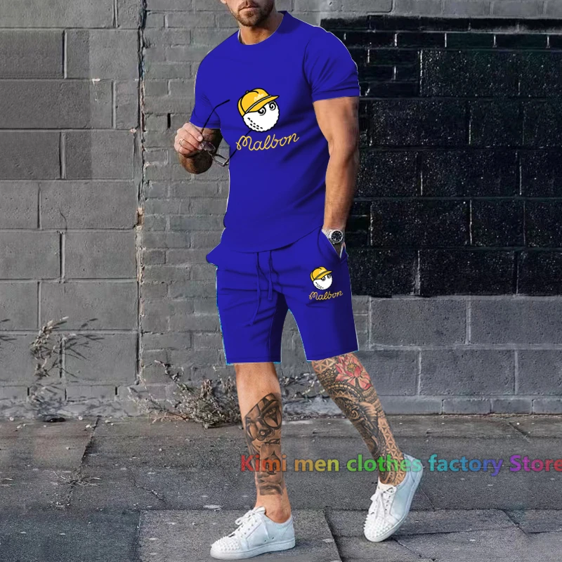 Summer tshirt set Malbon Golf men Short Outfits set Men Short Sleeve T-shirt Shorts Tracksuit Jogging suit Cotton 2 pieces set