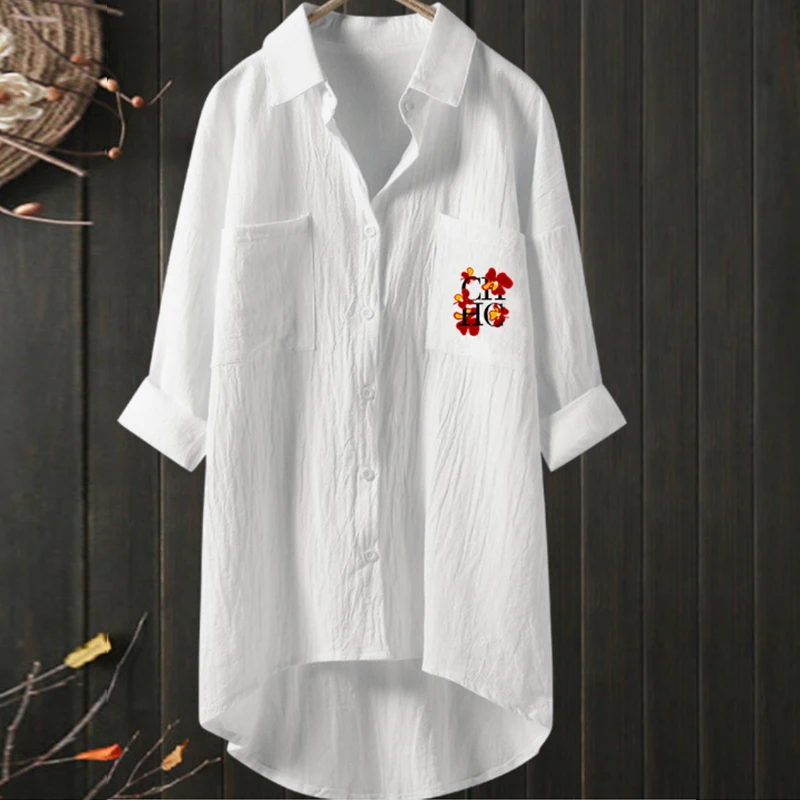 Рубашка женская универсальная с длинным рукавом и карманами