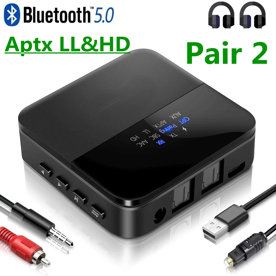

AptX HD LL Low Latency Bluetooth 5.0 Audio Transmitter Receiver Wireless Adapter RCA SPDIF 3.5mm Aux Jack for TV PC Car