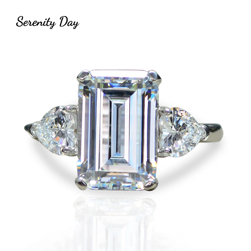 

Serenity Day 925 Silver Synthetic Gemstone Ring Inlaid Emerald Cut Rectangular High Carbon Diamond 12*8mm Fine Jewelry For Women