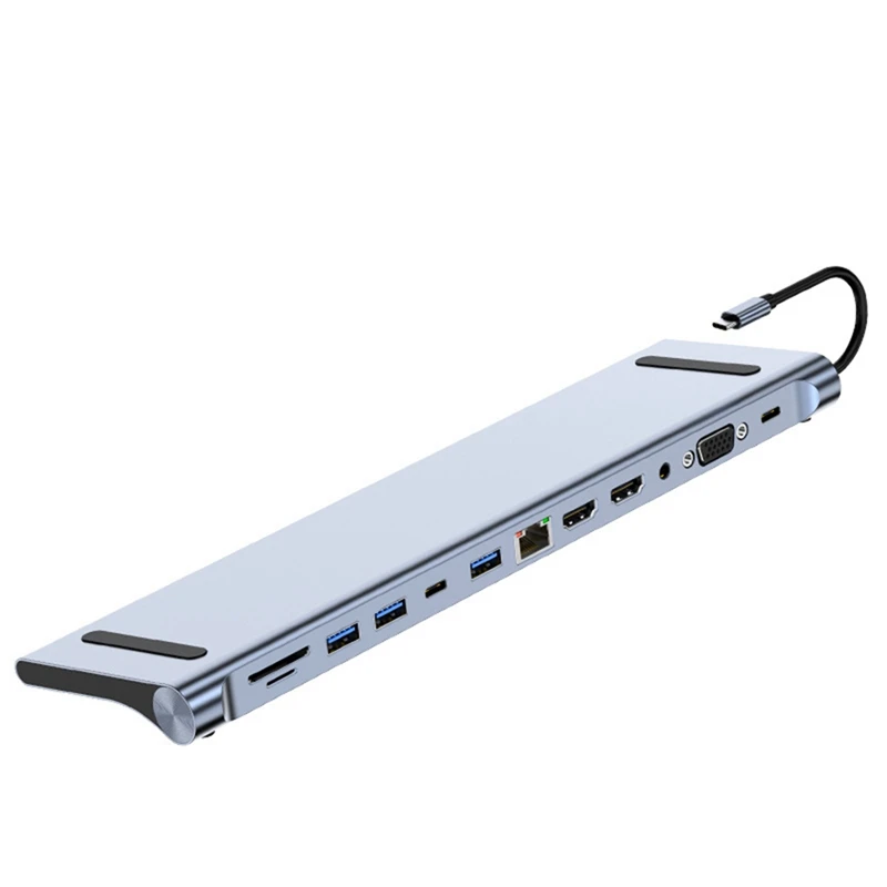 

USB-концентратор 12 в 1, адаптер USB C с 4K HDMI, совместимый с VGA, интерфейс Thunderbolt 3 Gigabit Ethernet, аудио SD/TF для Macbook