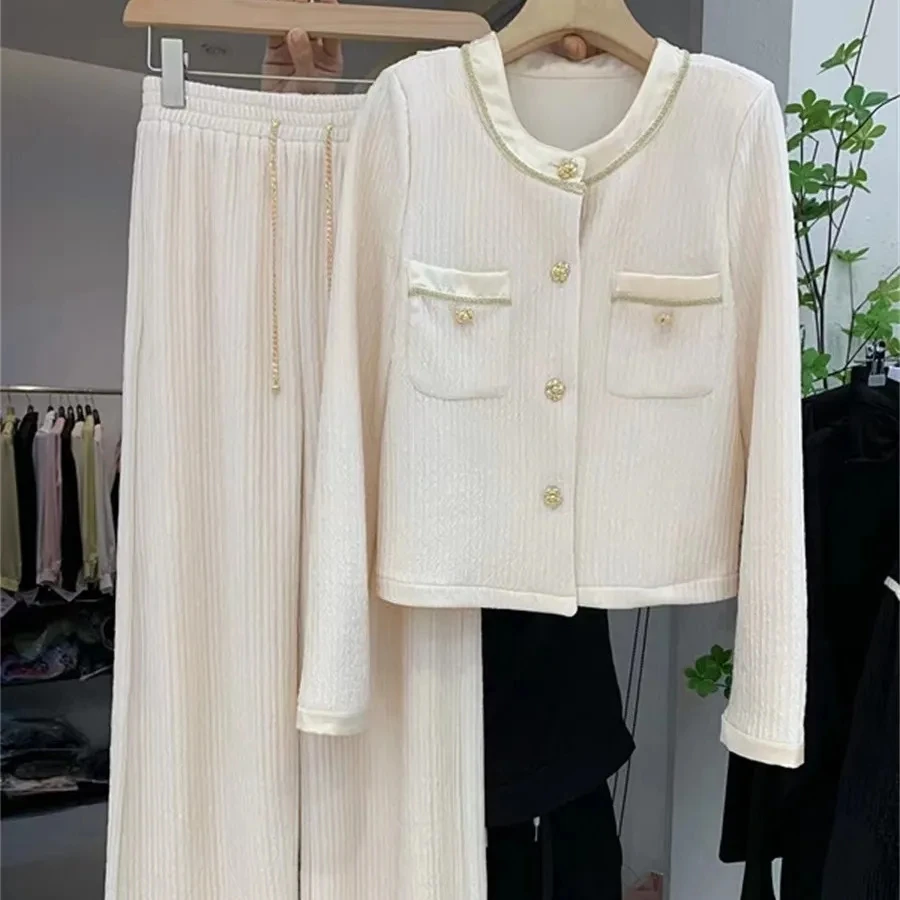 

Oversized Women's 2023 Fat Sister Spring Dress New Casual Age Reducing Relaxed Temperament Coat Straight Leg Pants 2 Piece Set