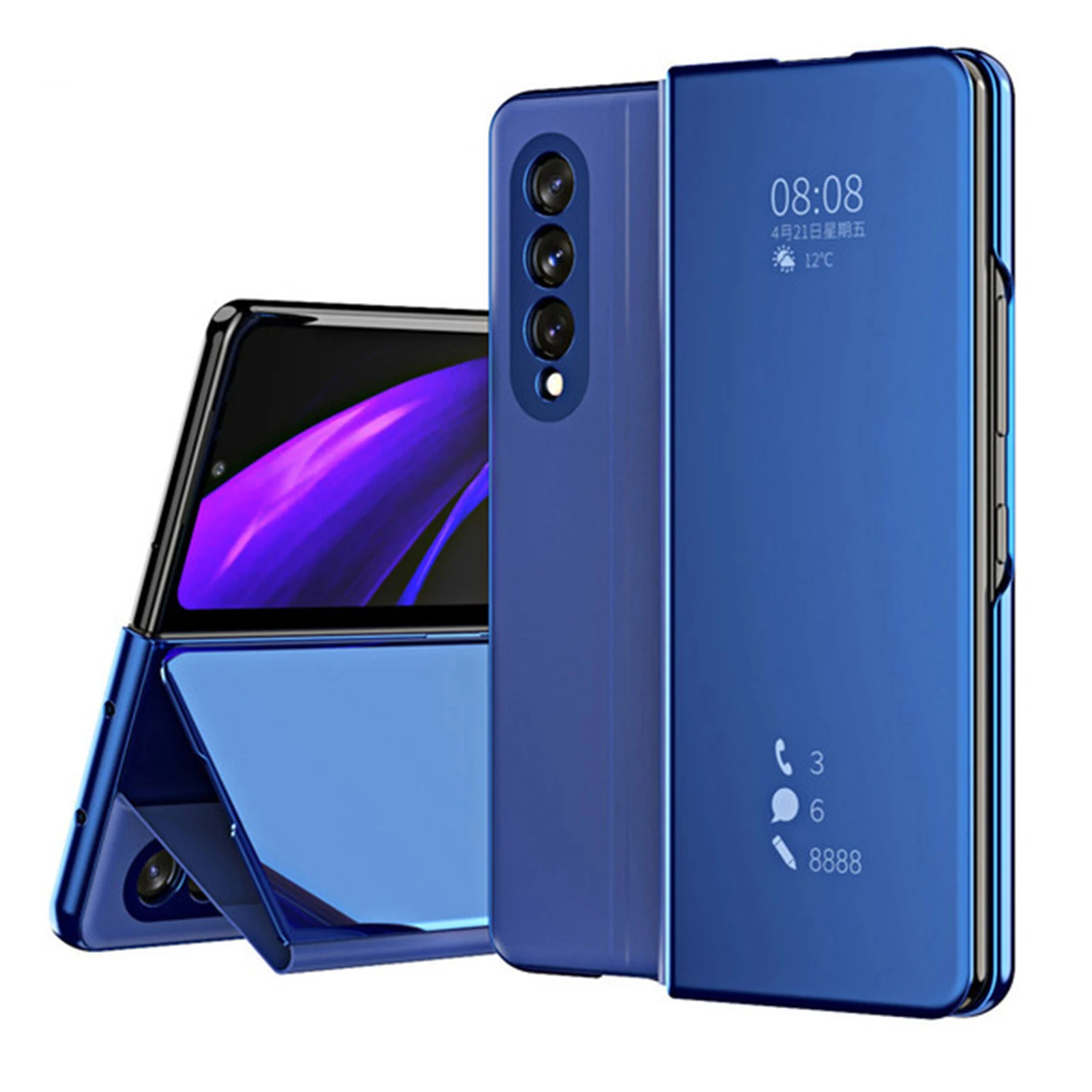 

Чехол для телефона Samsung Galaxy Z Fold 3 магнитное поглощение покрытие зеркальное вертикальное умное окно кронштейн ZFold 3 защитный чехол