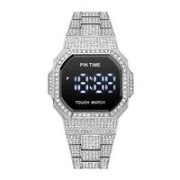 pintime silver men luxury watch fashion touch screen watches for men luminous date full diamond band wristwatch