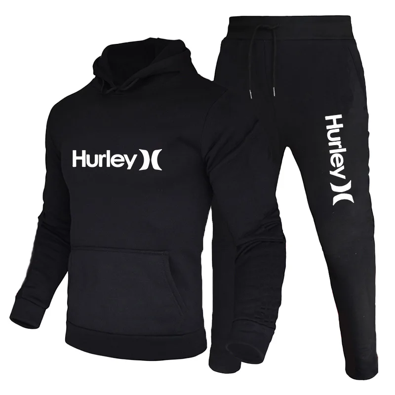 2023 Men's Hurley Hooded Tracksuits Autumn and Winter Man Pullover + Trousers Sets Clothing Male Sport Hoodies Suit S-4XL