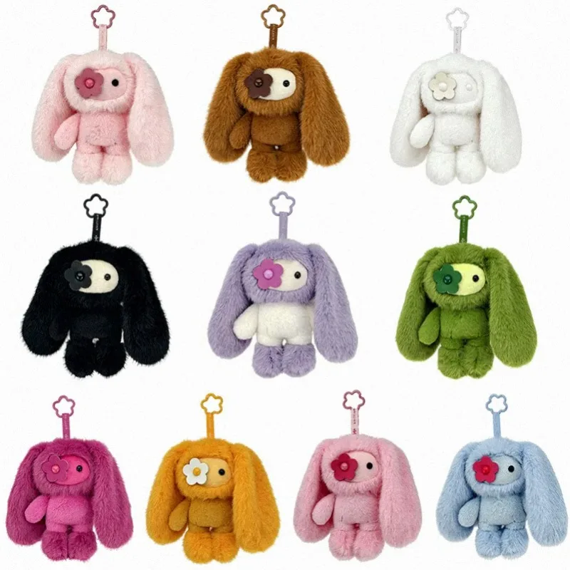 Плюшевый брелок-кролик Juju Kawaii с длинными ушками и цветами - пушистое украшение для сумки, милый аксессуар для девочек-подростков (art.: 3920dc369c97e) - 3920dc369c97e