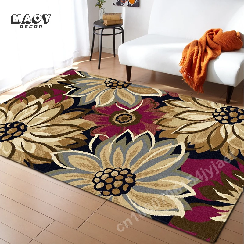 

3D Retro Flower Plant Leaves Carpet for Living Room Bedroom Decoration Mat Comfortable Anti-skid Mats Removable and Washable Rug