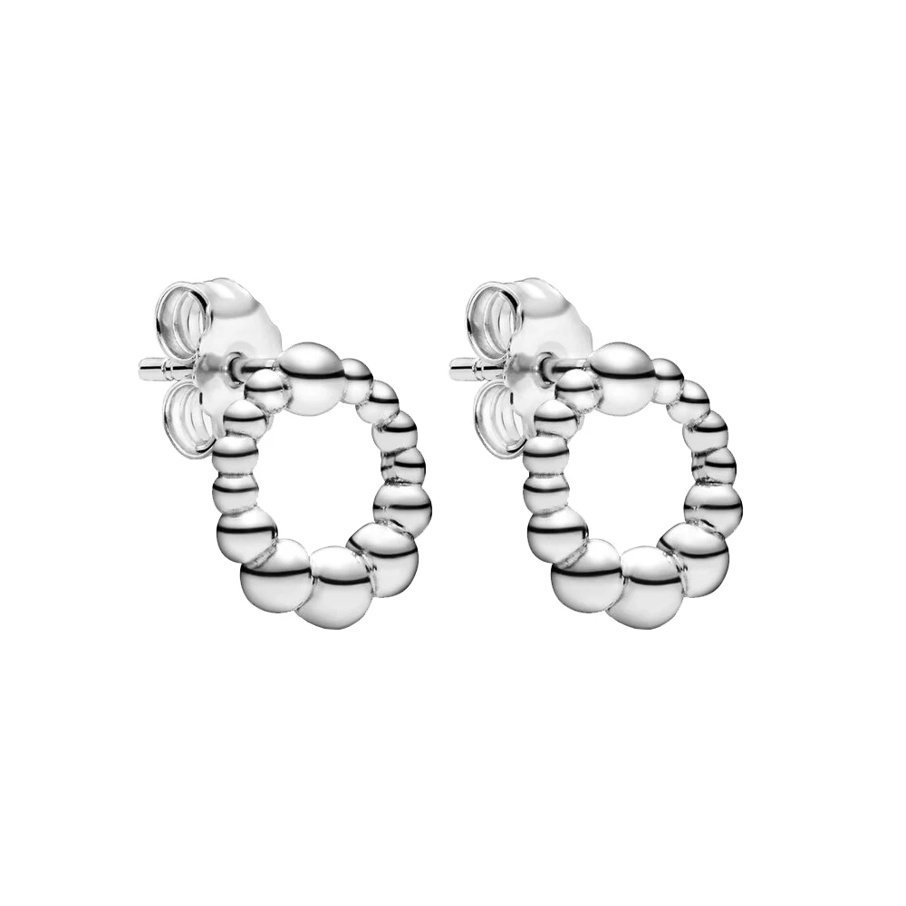 

925 Silver Moments Beaded Circle Stud Earrings fit Pandora for Women Birthday Gift Trendy Jewelry