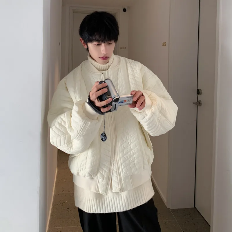 Winter Jacket Men Warm Fashion Casual Black Beige Thickened Bomber Jacket Men Korean Loose Thick Short Coat Mens Parker M-2XL