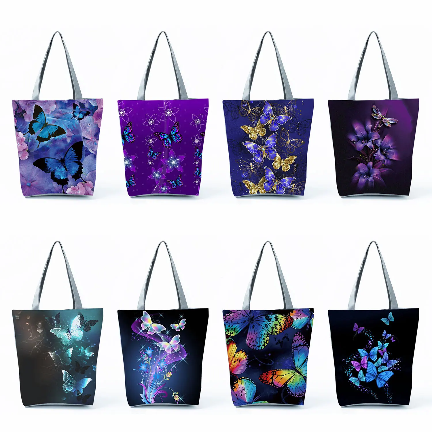 

Colorful Butterfly Printed Shoulder Bags Travel Beach Shopper Shopping Bag Eco Reusable High Capacity Women Handbags Customized