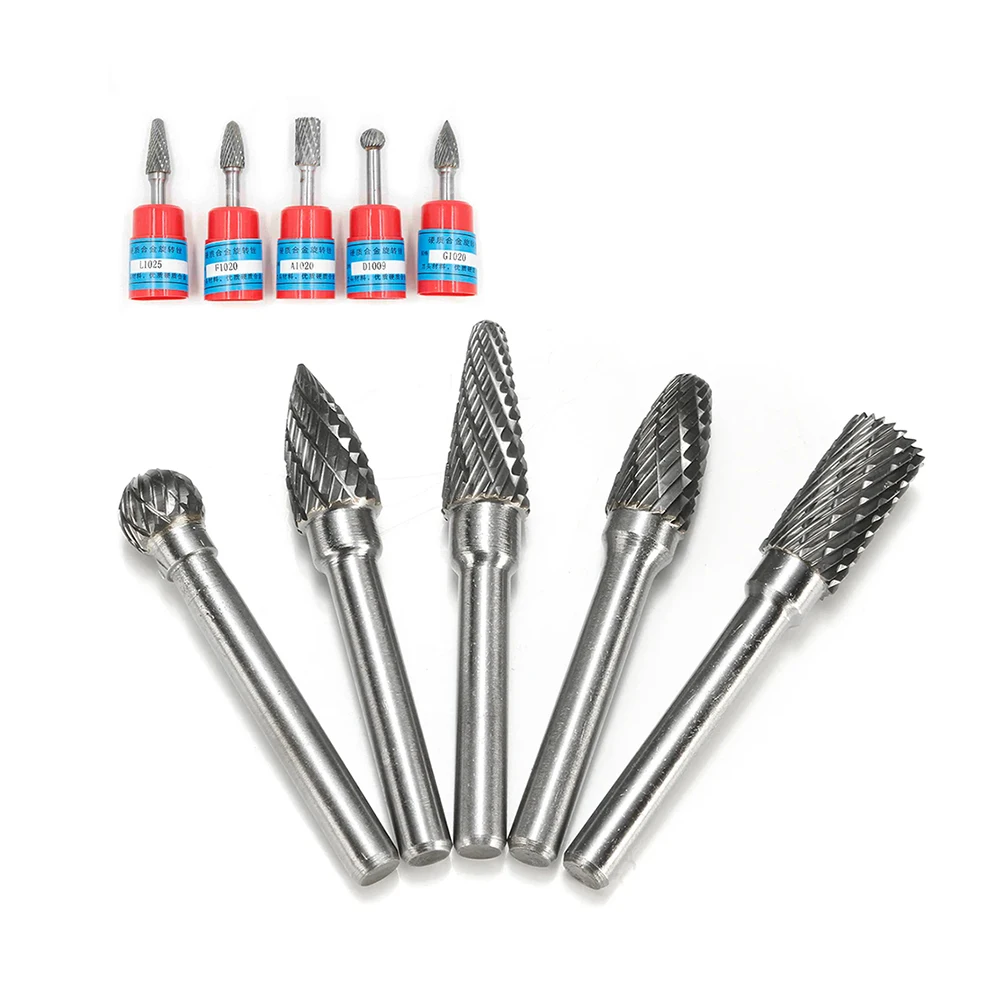 

1/4 inch 6mm Tungsten Carbide Rotary File Multi Tool 5pcs Burr Routing Router Bit Milling Cutter Attachment
