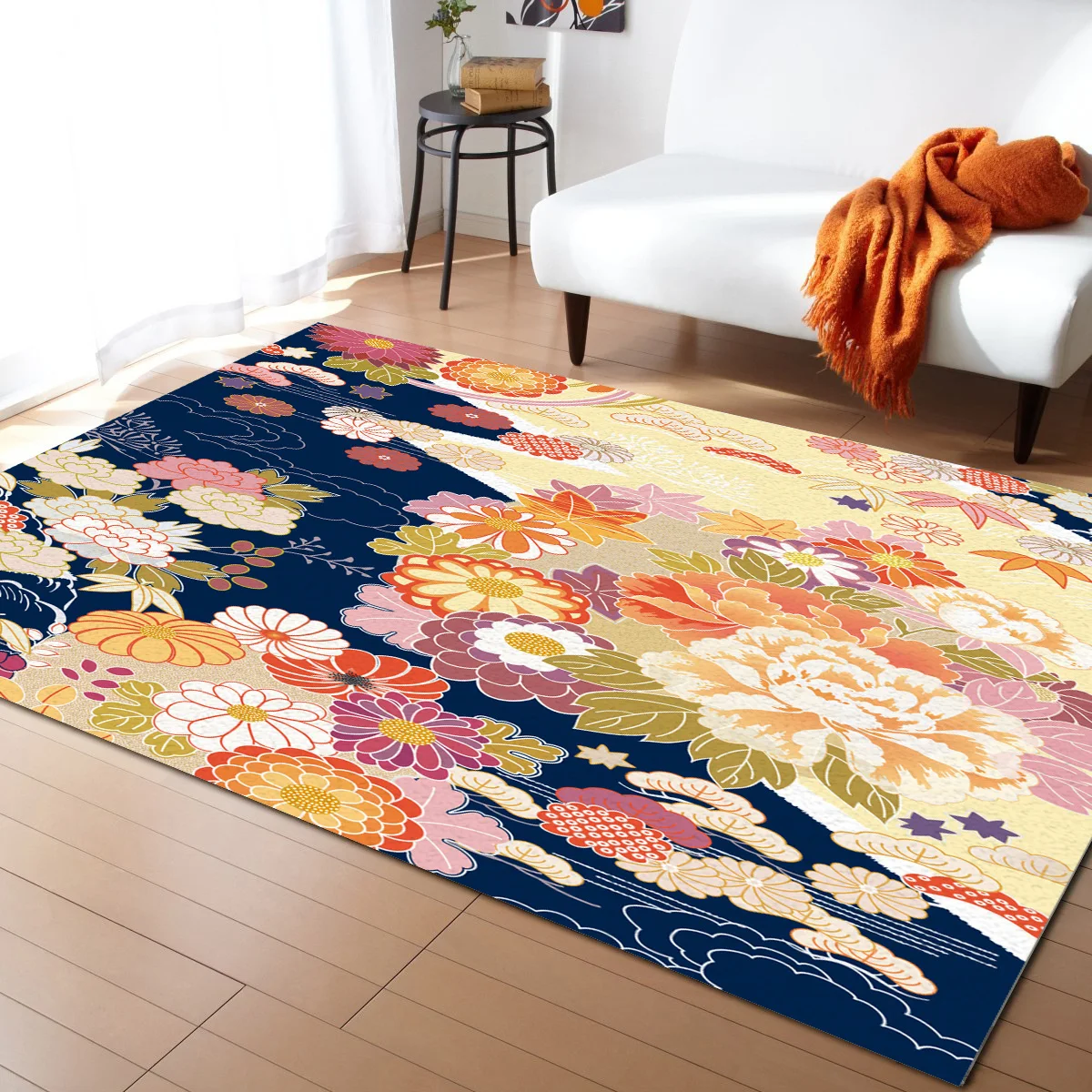 

Japanese Pattern Flower Art Carpets for Living Room Children's Room Carpet Bedroom Bedside Blanket Kitchen Doormat