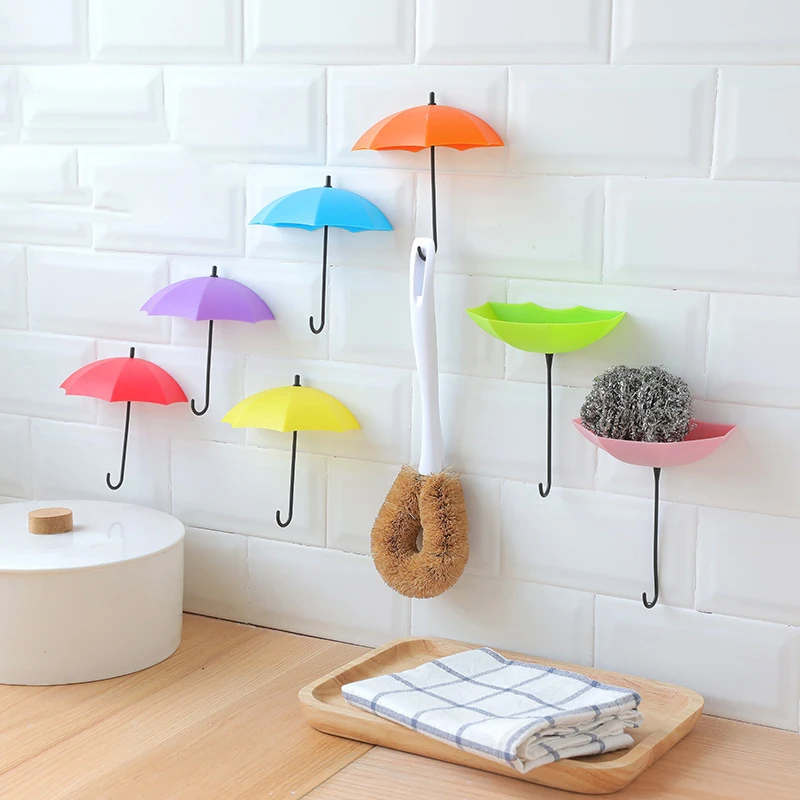 

3Pcs/Pack Creative Cute Umbrella Hook No Trace Hole-free Sticky Hook Door Key Sticky Wall-mounted Hooks Kitchen Accessories