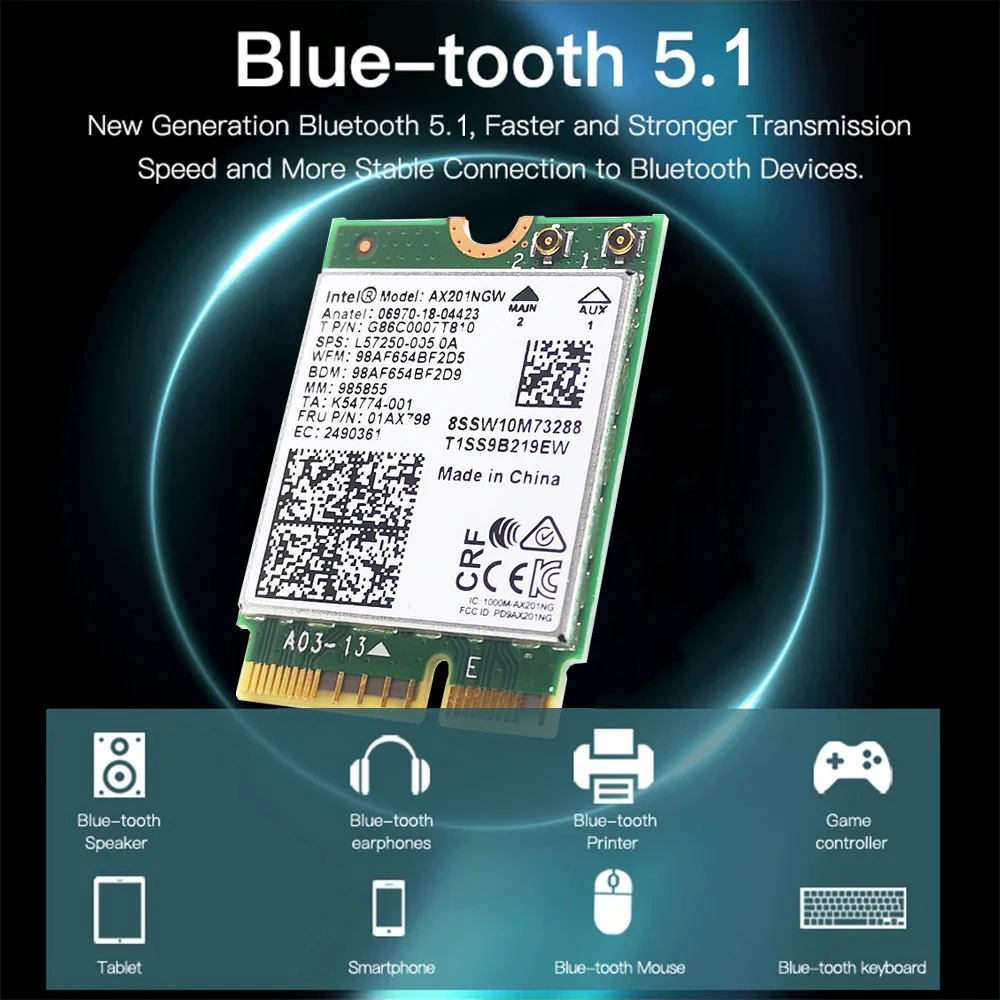 Двухдиапазонная карта Wi-Fi 2 4 ГГц 5 3000 Мбит/с беспроводной адаптер 6 Intel AX201NGW Bluetooth 5.1