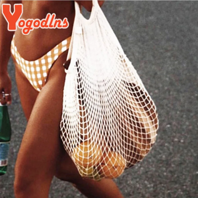

Summer Straw Bags for Women Handmade Woven Beach Bag Mesh Shoulder Bag Bohemia Supermarket Fruit Vegetable Tote Handbag