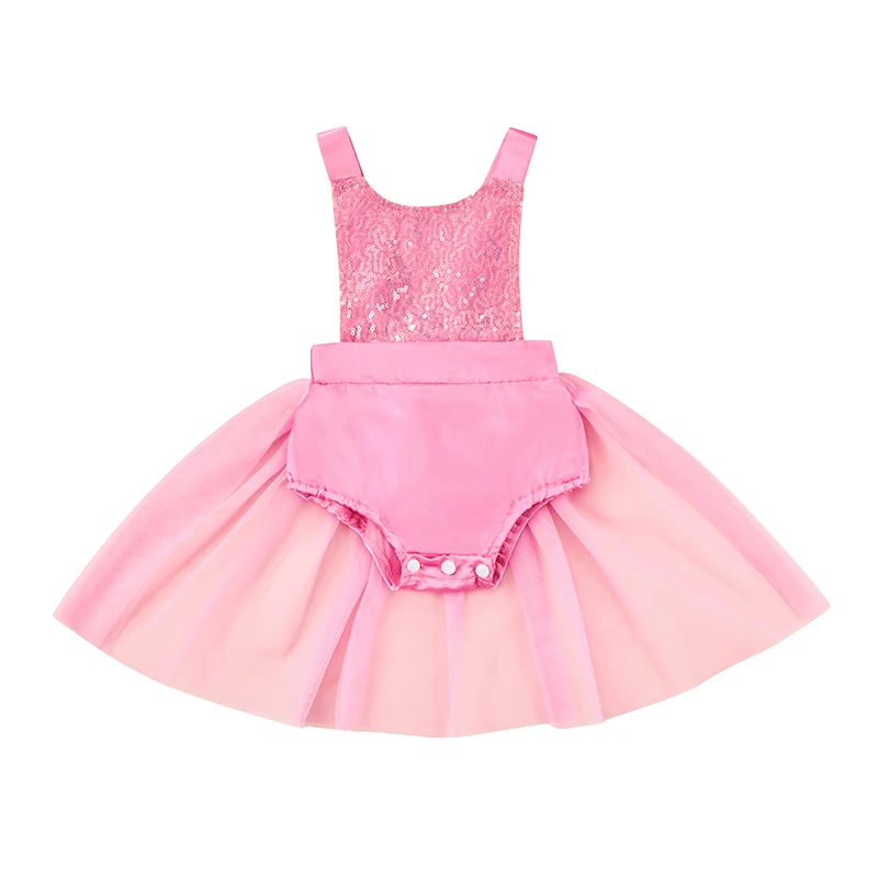 

Newborn Baby Girls Romper Dress Pink Sleeveless Open Back Sequins Jumpsuit Infant Tutu Skirt Bodysuits Princess Summer Clothing