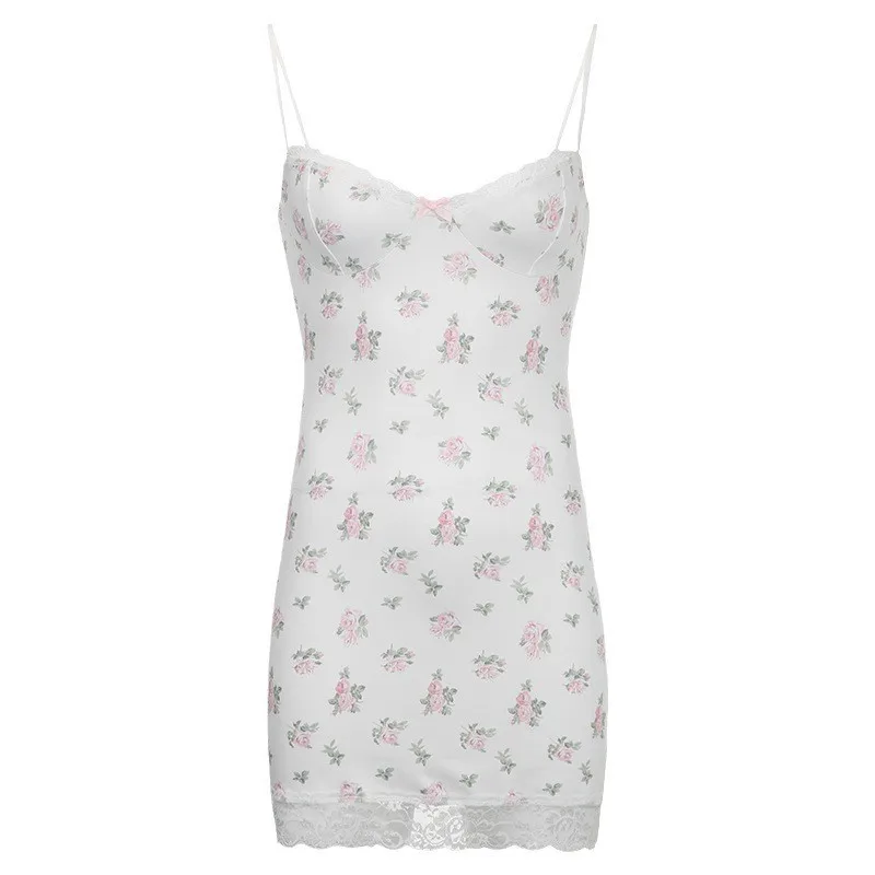Милое Ночное платье на бретельках с цветочным принтом кружевная строченная