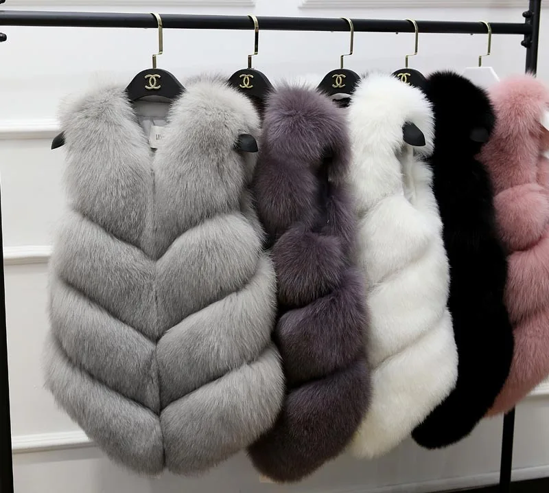 Warm Faux Fox Fur Vest Woman Fluffy Artificial Fur Coat Female Fake Fur Sleeveless Jacket Winter Thick Coats Casual Outerwear